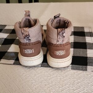Hey Dude Womens Tan and Brown Suede-Look High-Top Boots